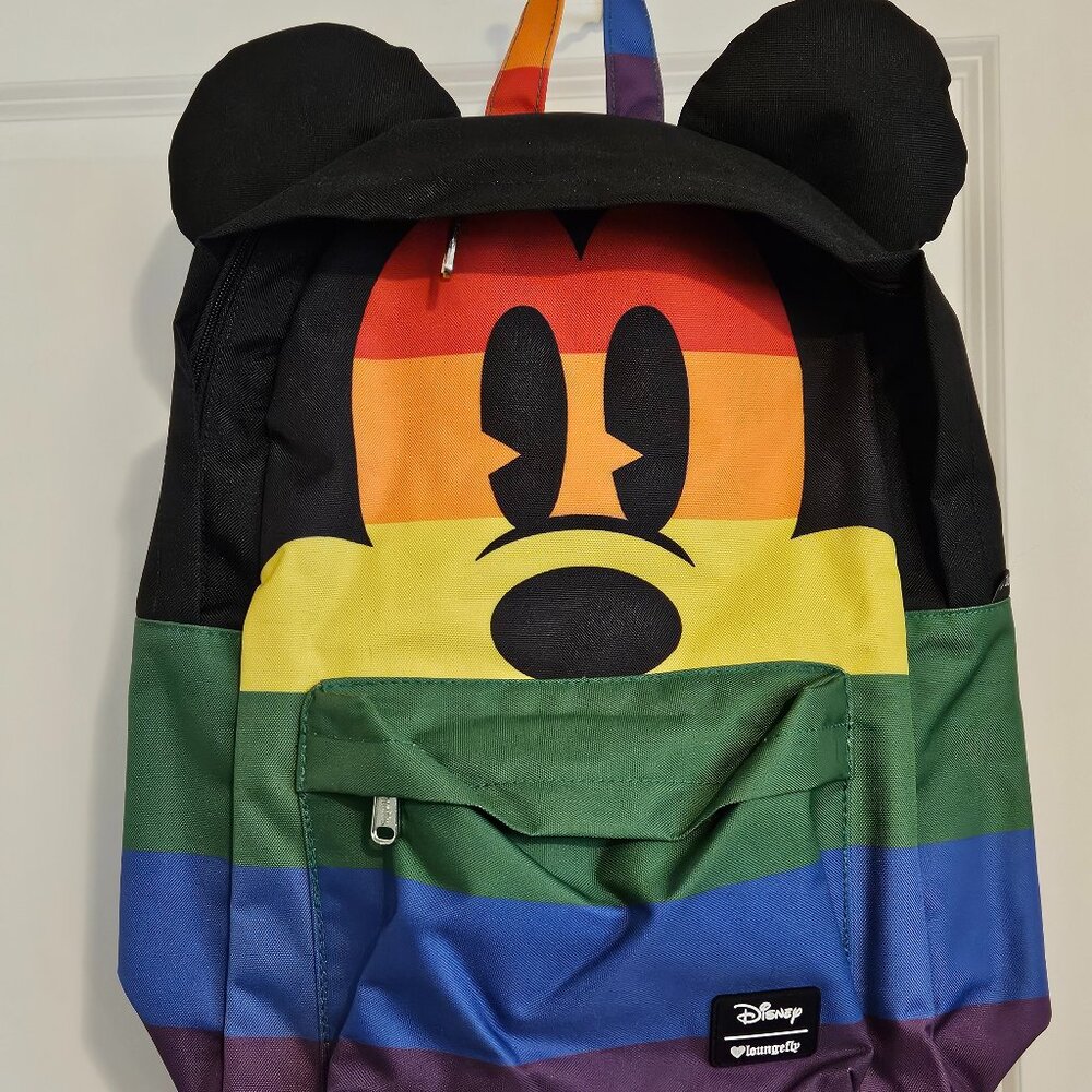 Disney Parks Loungefly Mickey Mouse with Ears Rainbow Pride Large Backpack NWOT